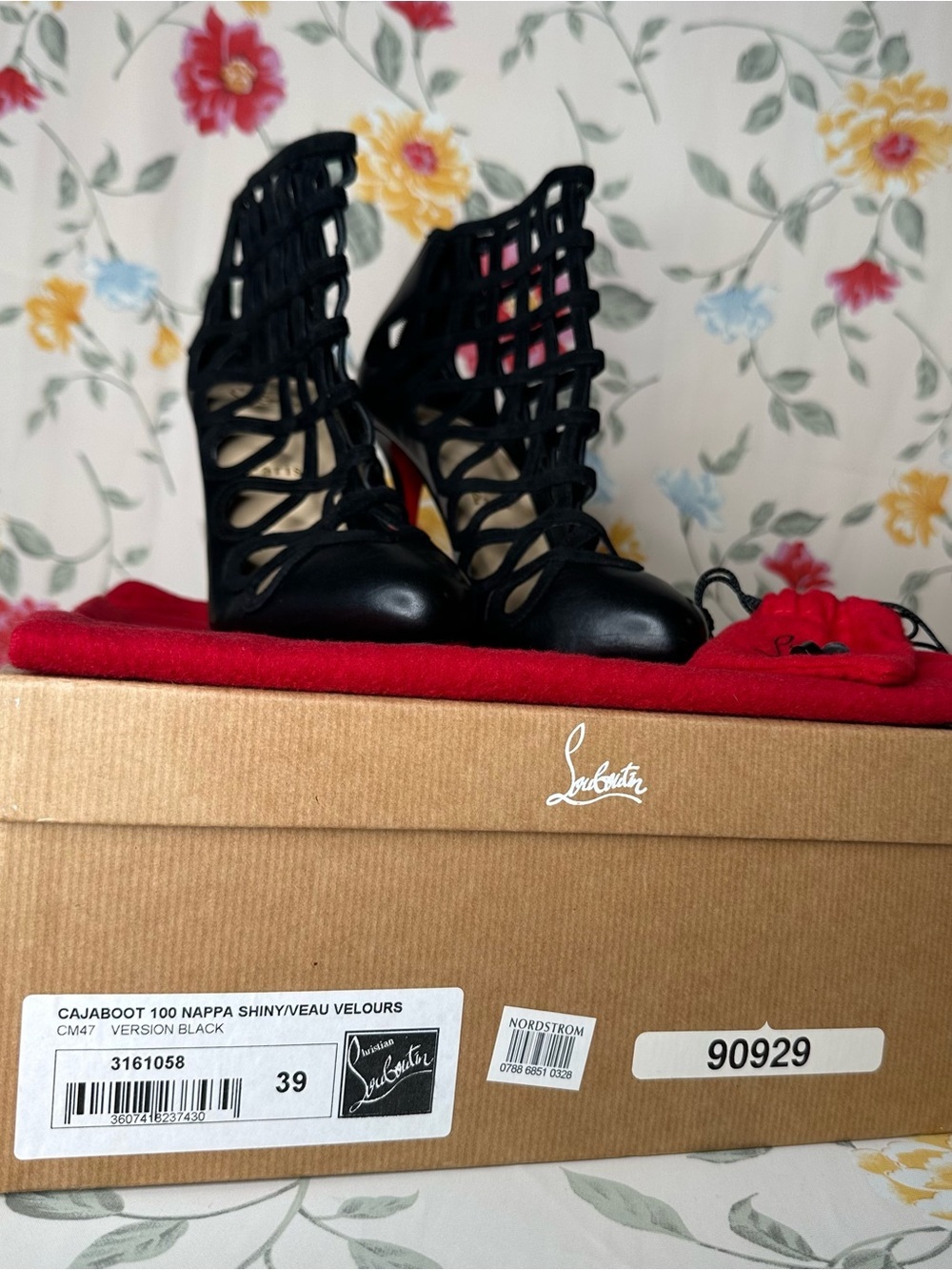 CHRISTIAN LOUBOUTIN Authentic- Cajaboot 100 Nappa Shiny/ Veau Velours Size 39 - Picture 4 of 11